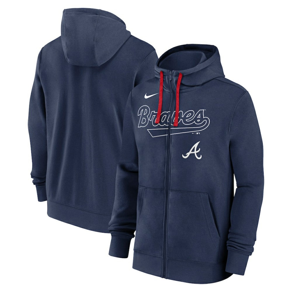 Atlanta Braves Nike Knockout Script Full-Zip Hoodie - Navy Hoodies