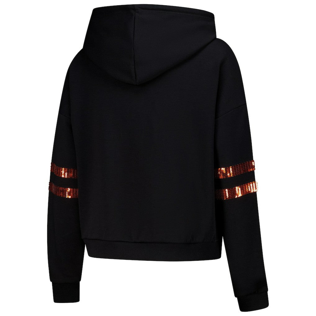 Cincinnati Bengals Cuce Women's Cropped Sequins Pullover Hoodie Black