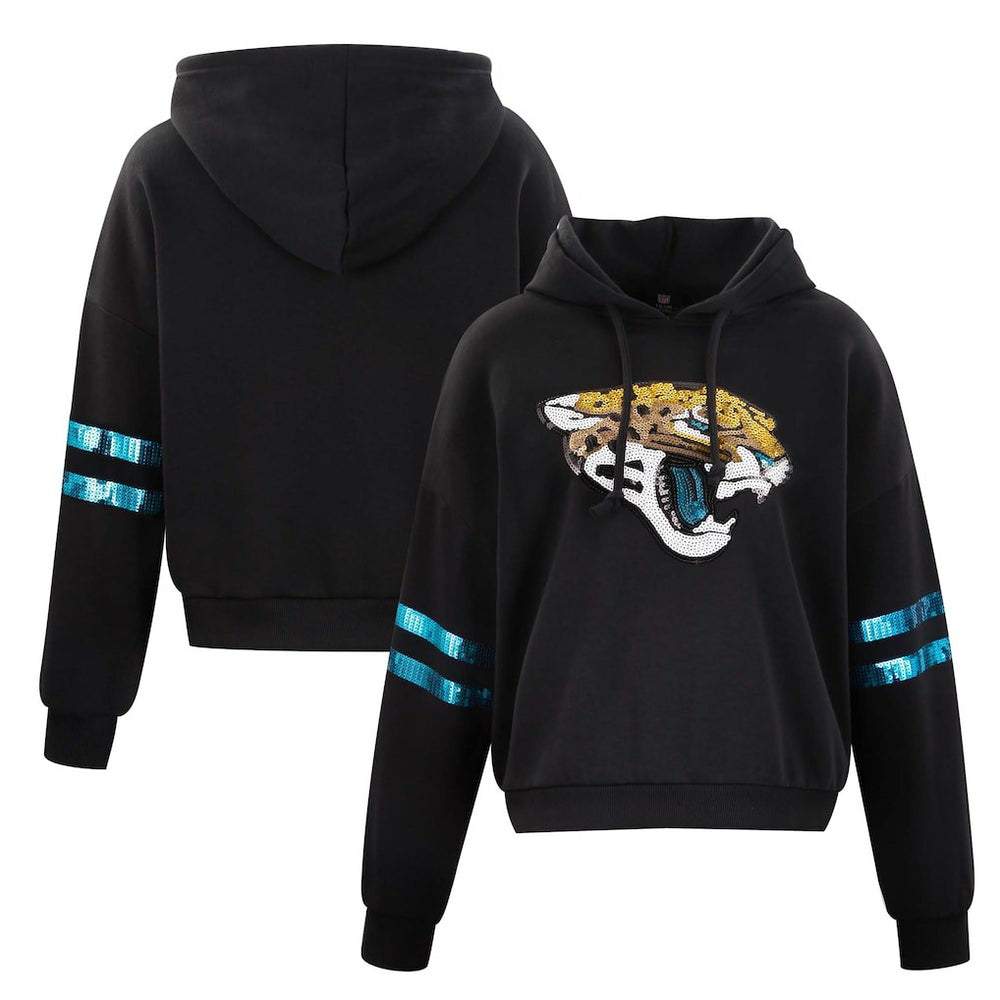 Jacksonville Jaguars Cuce Women's Cropped Sequins Pullover Hoodie Black