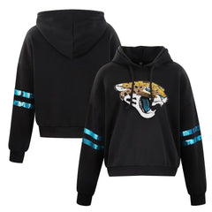 Jacksonville Jaguars Cuce Women's Cropped Sequins Pullover Hoodie Black