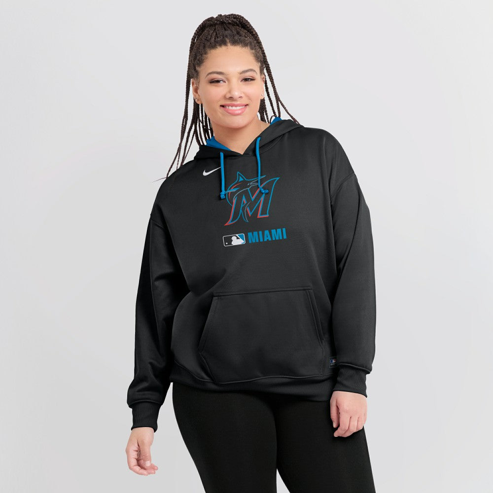 Miami Marlins Nike Women's Authentic Collection Therma-FIT Hoodie - Black Hoodies