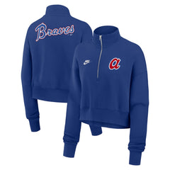 Atlanta Braves Nike Women's Cooperstown Collection Phoenix Fleece Half-Zip Sweatshirt - Royal Sweatshirts