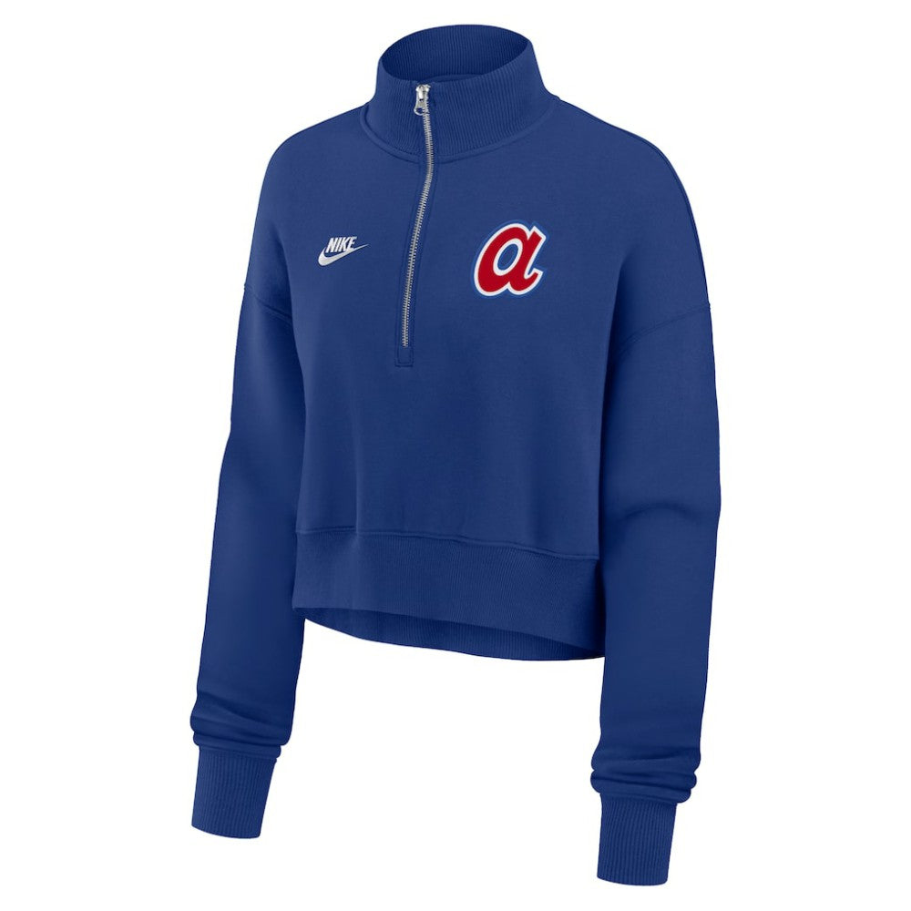 Atlanta Braves Nike Women's Cooperstown Collection Phoenix Fleece Half-Zip Sweatshirt - Royal Sweatshirts