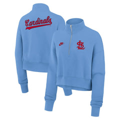 St. Louis Cardinals Nike Women's Cooperstown Collection Phoenix Fleece Half-Zip Sweatshirt - Light Blue Sweatshirts