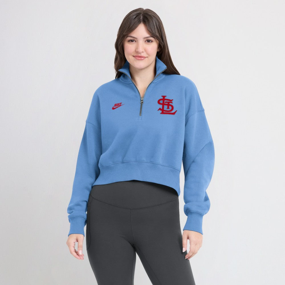 St. Louis Cardinals Nike Women's Cooperstown Collection Phoenix Fleece Half-Zip Sweatshirt - Light Blue Sweatshirts