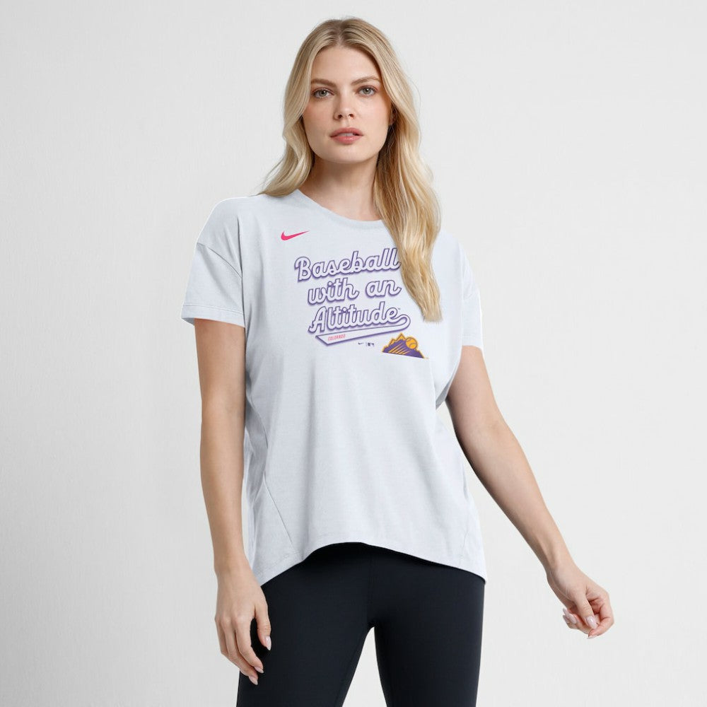 Colorado Rockies Nike Women's 2025 City Connect Flowy Fashion Tri-Blend Dri-FIT T-Shirt - White T-shirts