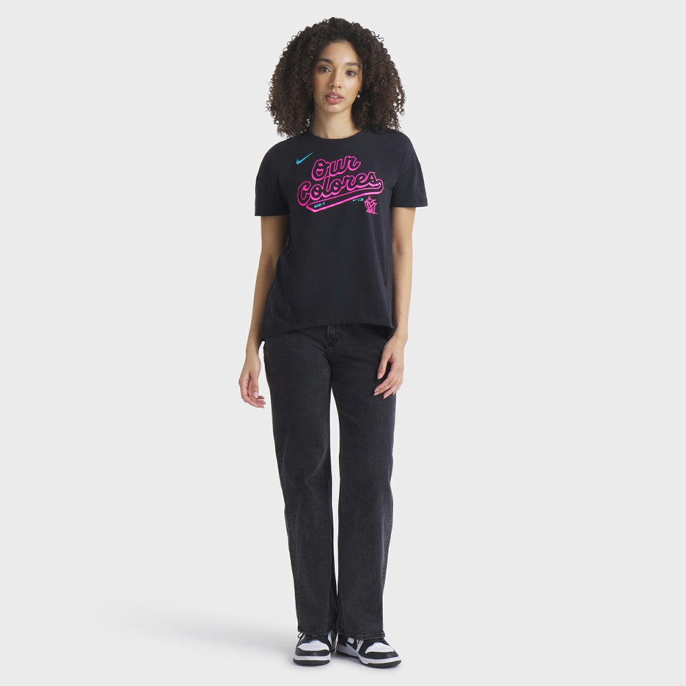 Miami Marlins Nike Women's 2025 City Connect Flowy Fashion Tri-Blend Dri-FIT T-Shirt - Black T-shirts