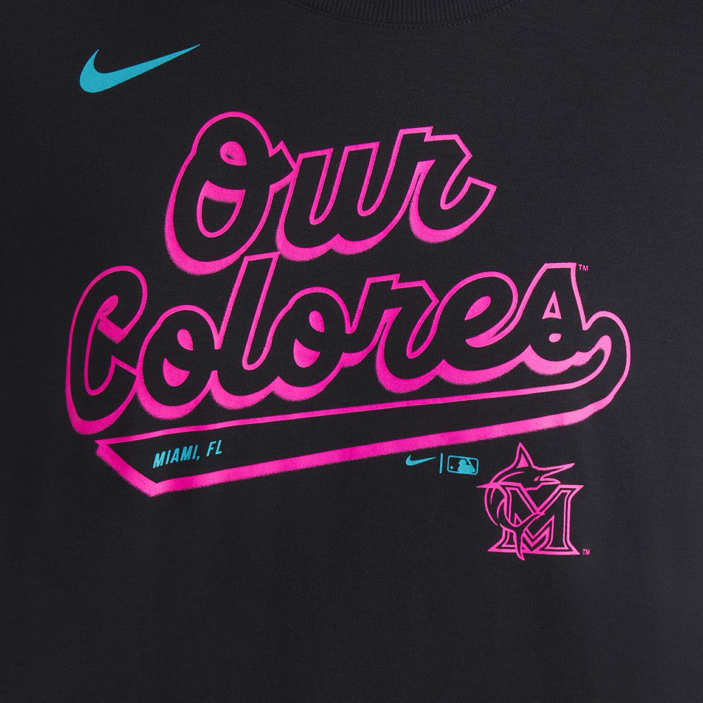 Miami Marlins Nike Women's 2025 City Connect Flowy Fashion Tri-Blend Dri-FIT T-Shirt - Black T-shirts