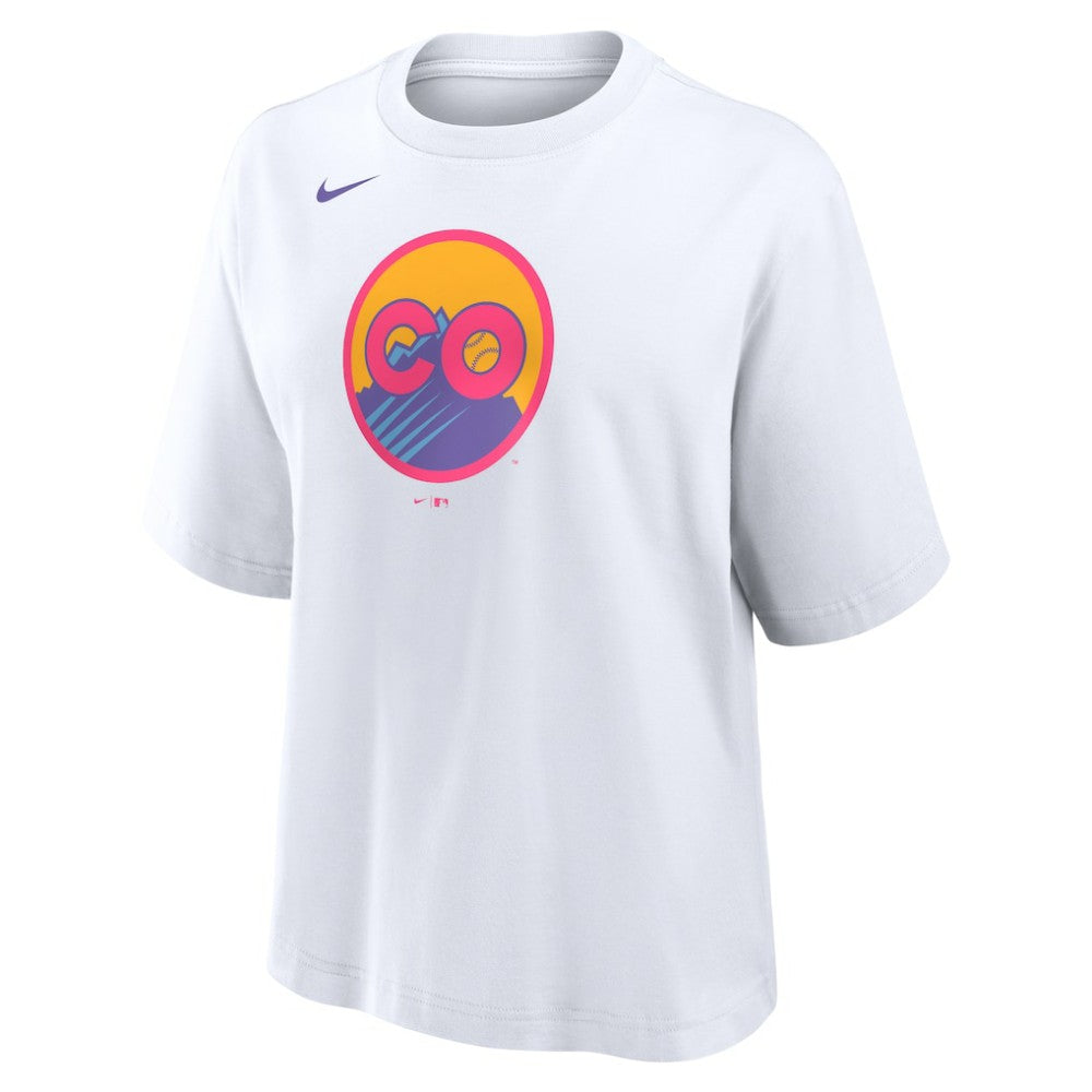 Colorado Rockies Nike Women's 2025 City Connect Logo Boxy T-Shirt - White T-shirts