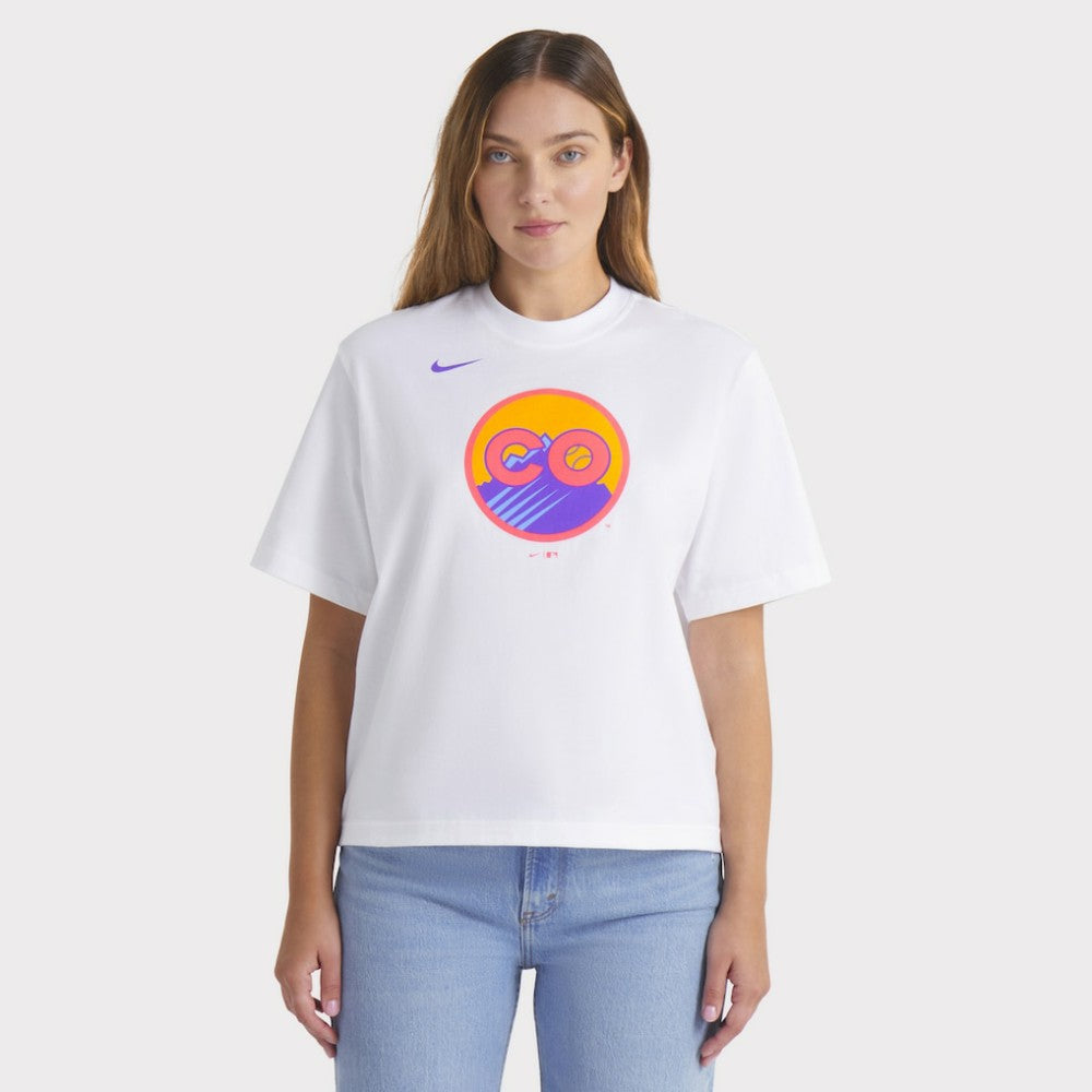 Colorado Rockies Nike Women's 2025 City Connect Logo Boxy T-Shirt - White T-shirts