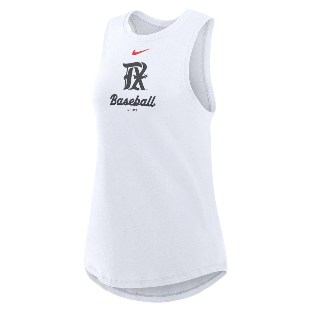 Texas Rangers Nike Women's City Connect Tricode High Neck Dri-FIT Tank Top - White Tanks