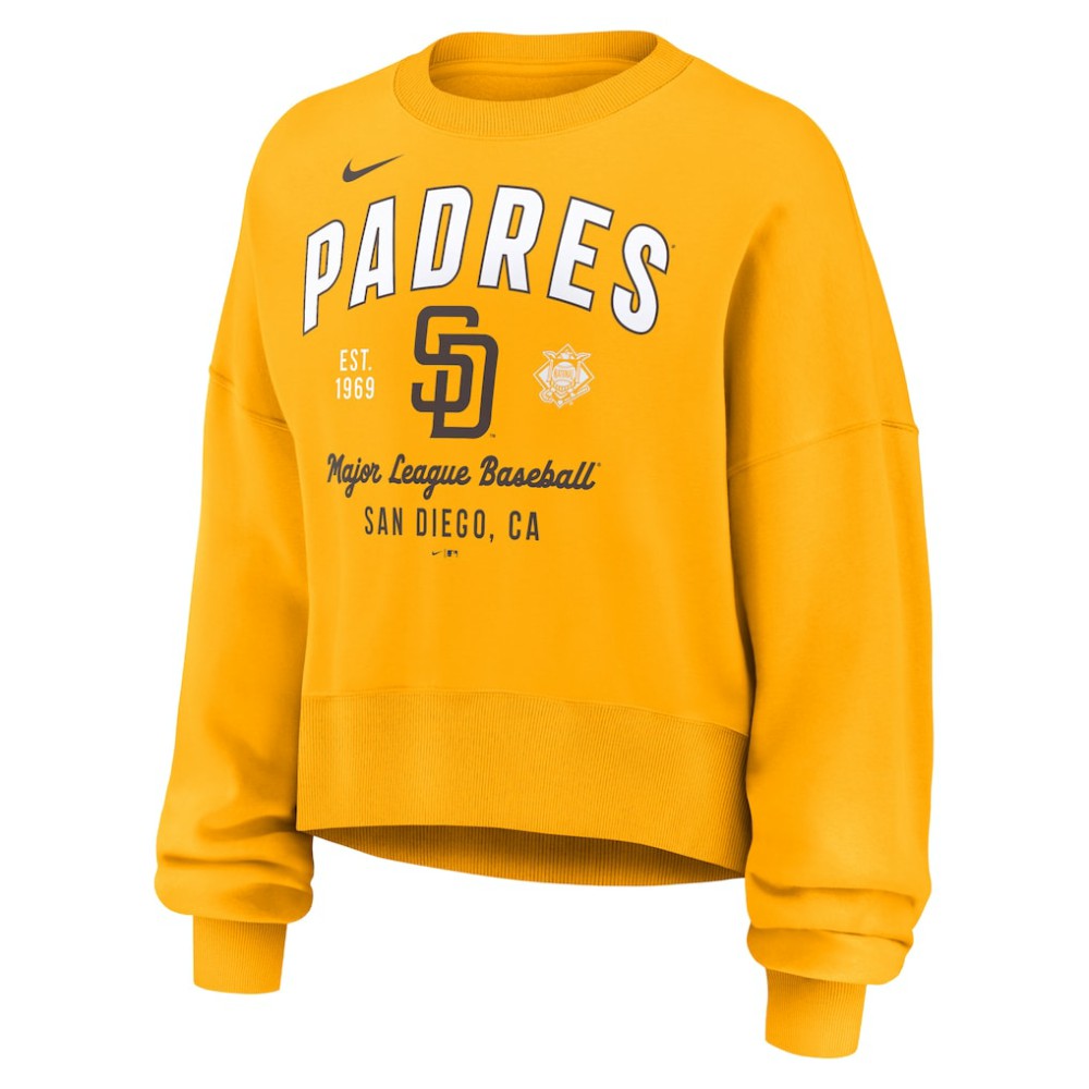 San Diego Padres Nike Women's Oversized High Hip Pullover Sweatshirt - Gold Pullover