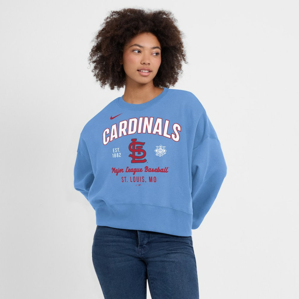 St. Louis Cardinals Nike Women's Oversized High Hip Pullover Sweatshirt - Light Blue Pullover