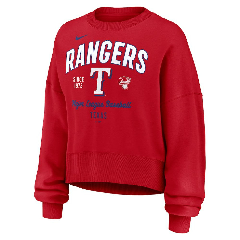 Texas Rangers Nike Women's Oversized High Hip Pullover Sweatshirt - Red Pullover