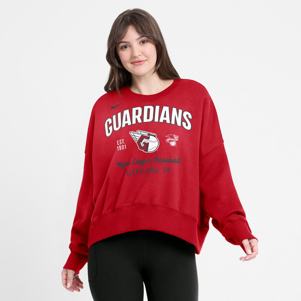Cleveland Guardians Nike Women's Oversized High Hip Pullover Sweatshirt - Red Pullover