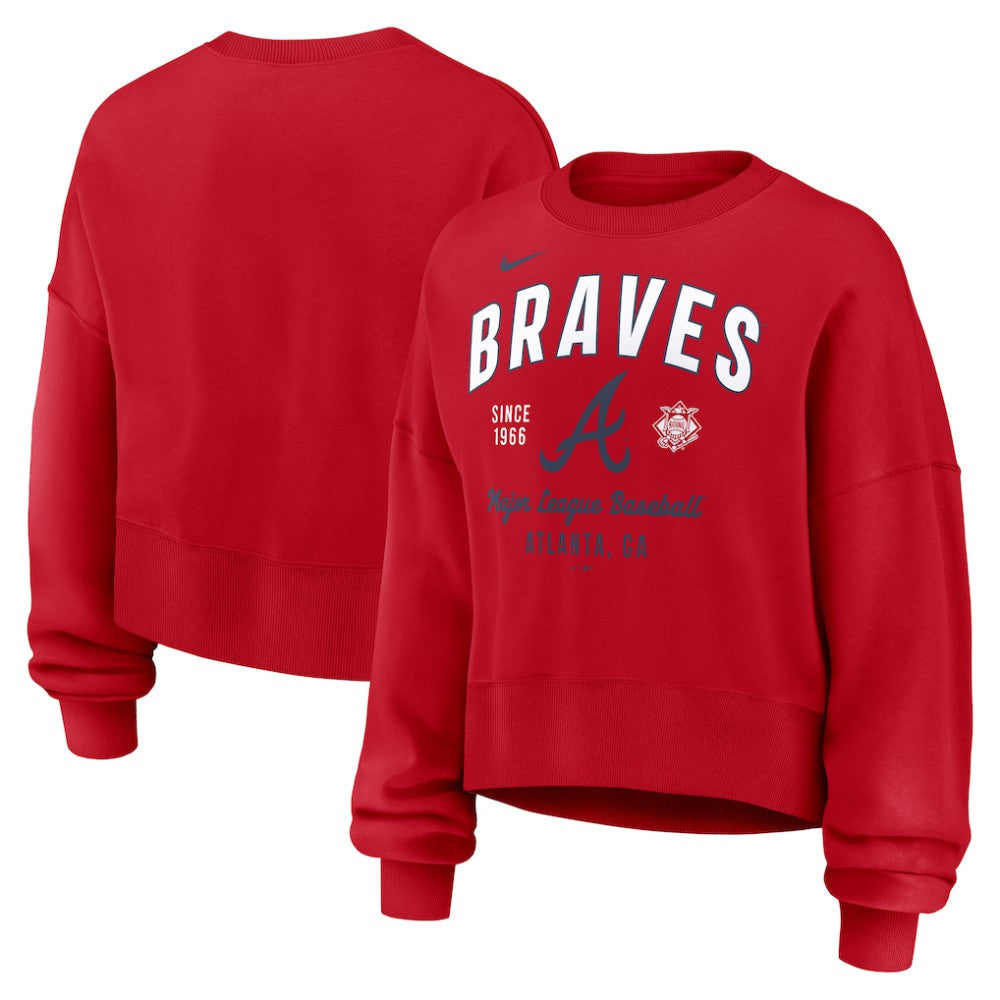 Atlanta Braves Nike Women's Oversized High Hip Pullover Sweatshirt - Red Pullover