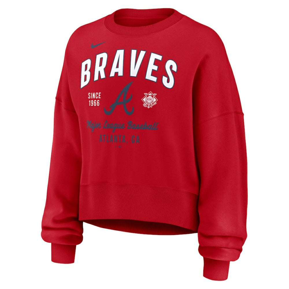Atlanta Braves Nike Women's Oversized High Hip Pullover Sweatshirt - Red Pullover