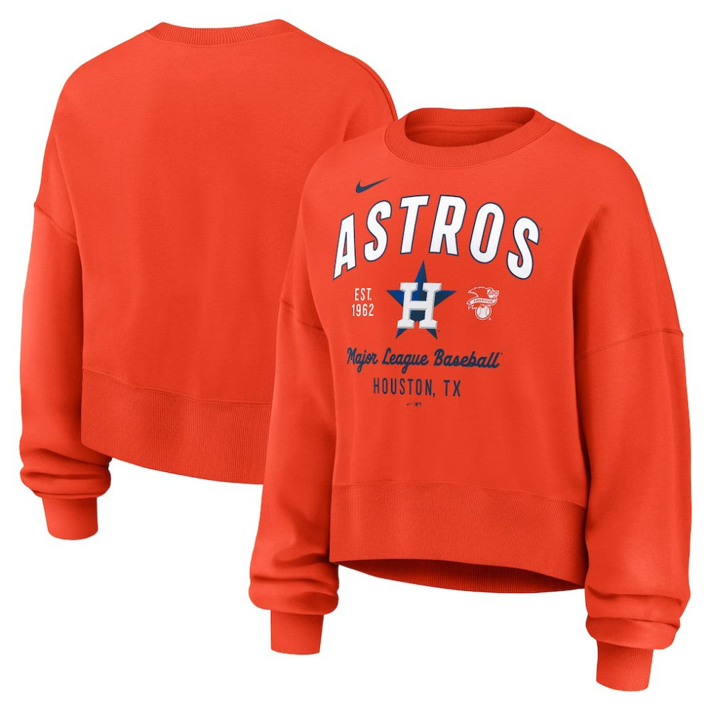 Houston Astros Nike Women's Oversized High Hip Pullover Sweatshirt - Orange Pullover