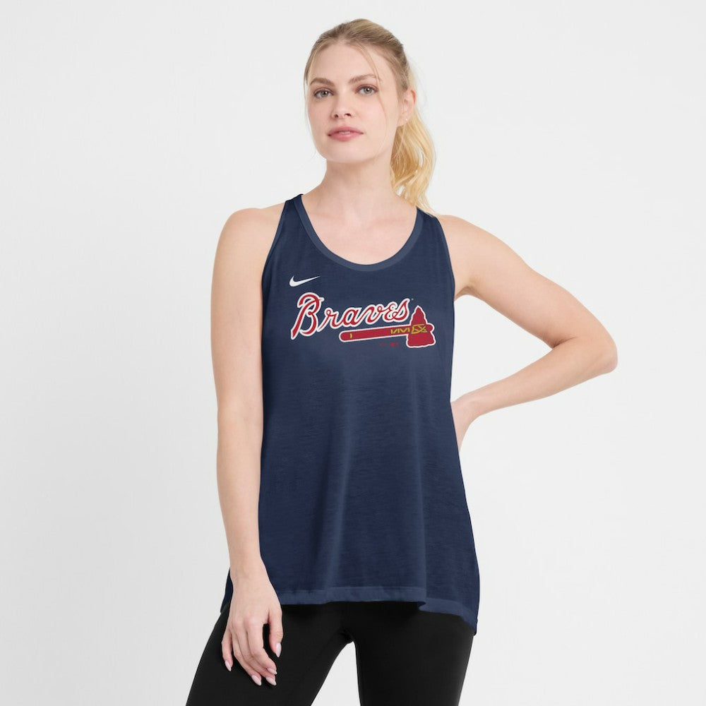 Atlanta Braves Nike Open-Back Crisscross Dri-FIT Tank Top - Navy Tanks