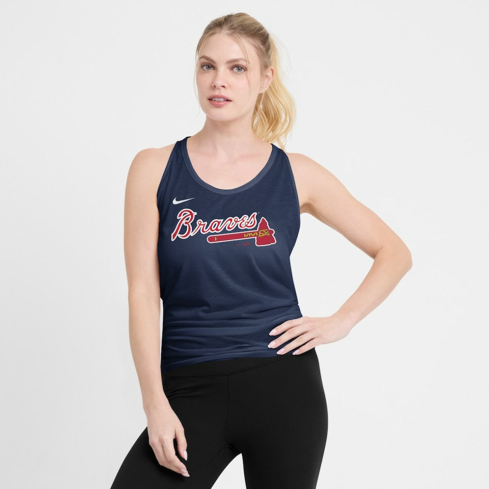 Atlanta Braves Nike Open-Back Crisscross Dri-FIT Tank Top - Navy Tanks