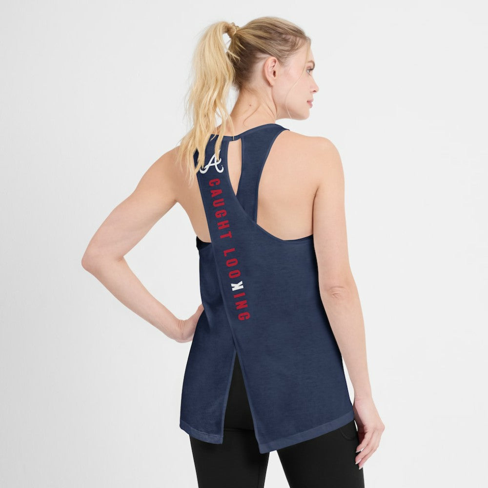 Atlanta Braves Nike Open-Back Crisscross Dri-FIT Tank Top - Navy Tanks