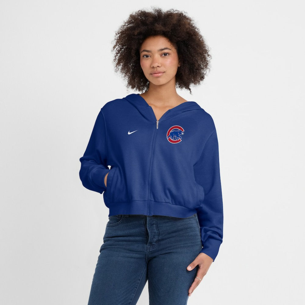 Chicago Cubs Nike Women's Cropped Chill Full-Zip Hoodie - Royal Hoodies