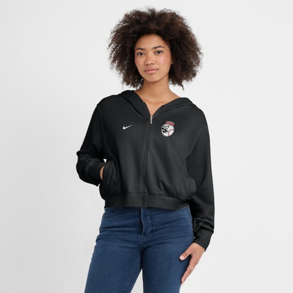 Cincinnati Reds Nike Women's Cropped Chill Full-Zip Hoodie - Black Hoodies
