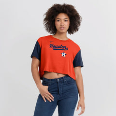 Houston Astros Nike Women's Script Dri-FIT Cropped T-Shirt - Orange/Navy T-shirts