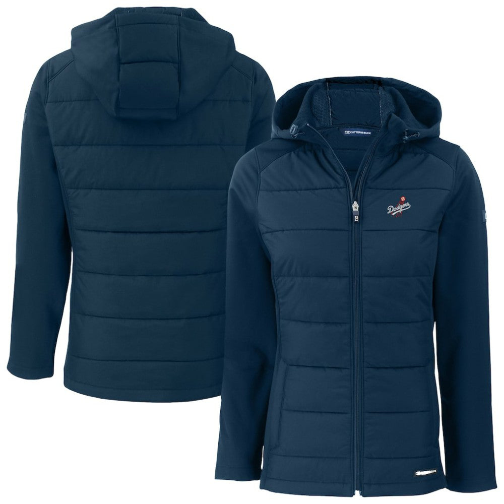 Los Angeles Dodgers Cutter & Buck Women's  Evoke Hybrid Eco Softshell Recycled Full-Zip Hoodie Jacket - Navy Jackets