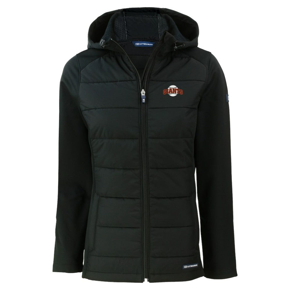 San Francisco Giants Cutter & Buck Women's  Evoke Hybrid Eco Softshell Recycled Full-Zip Hoodie Jacket - Black Jackets