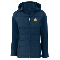 Seattle Mariners Cutter & Buck Women's  Evoke Hybrid Eco Softshell Recycled Full-Zip Hoodie Jacket - Navy Jackets