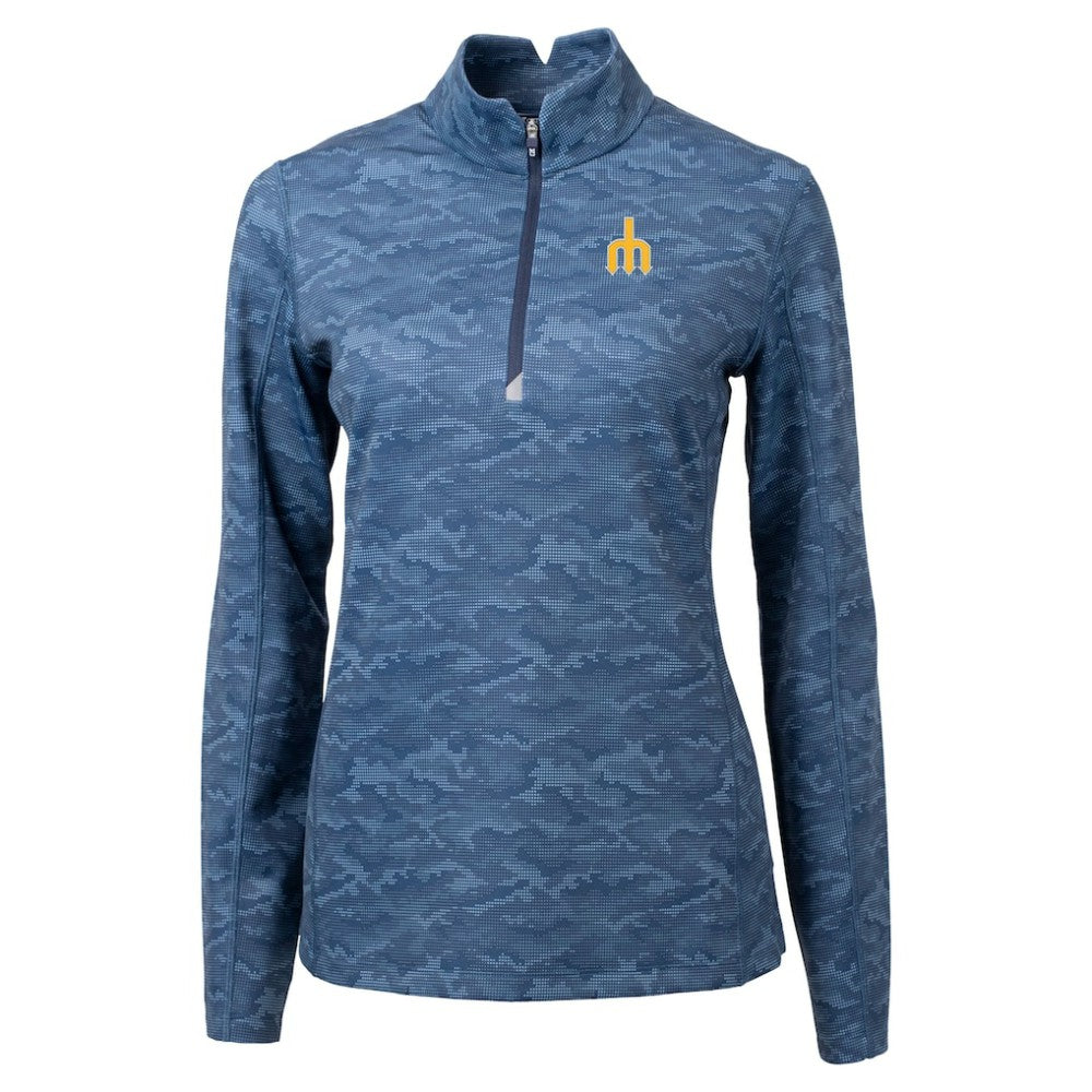 Seattle Mariners Cutter & Buck Women's  Traverse Camo Print Stretch Quarter-Zip Top - Navy Tops