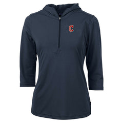Cleveland Guardians Cutter & Buck Women's  DryTec Virtue Eco Pique Recycled 3/4-Sleeve Half-Zip Pullover Hoodie - Navy Hoodies