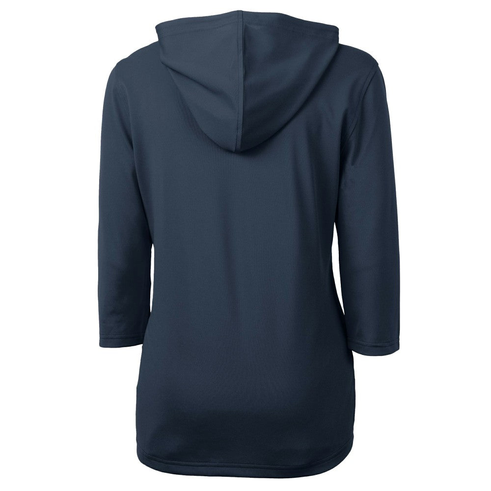 Cleveland Guardians Cutter & Buck Women's  DryTec Virtue Eco Pique Recycled 3/4-Sleeve Half-Zip Pullover Hoodie - Navy Hoodies
