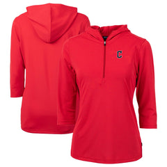 Cleveland Guardians Cutter & Buck Women's  DryTec Virtue Eco Pique Recycled 3/4-Sleeve Half-Zip Pullover Hoodie - Red Hoodies