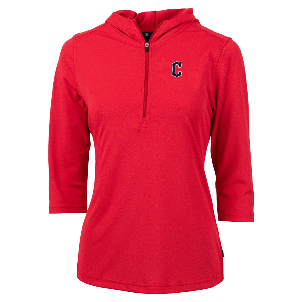 Cleveland Guardians Cutter & Buck Women's  DryTec Virtue Eco Pique Recycled 3/4-Sleeve Half-Zip Pullover Hoodie - Red Hoodies