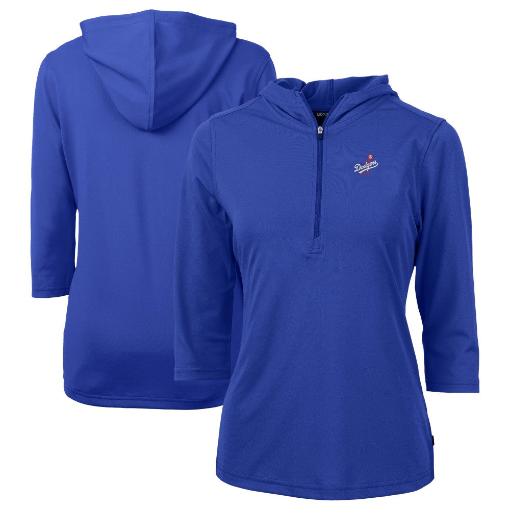 Los Angeles Dodgers Cutter & Buck Women's  DryTec Virtue Eco Pique Recycled 3/4-Sleeve Half-Zip Pullover Hoodie - Blue Hoodies