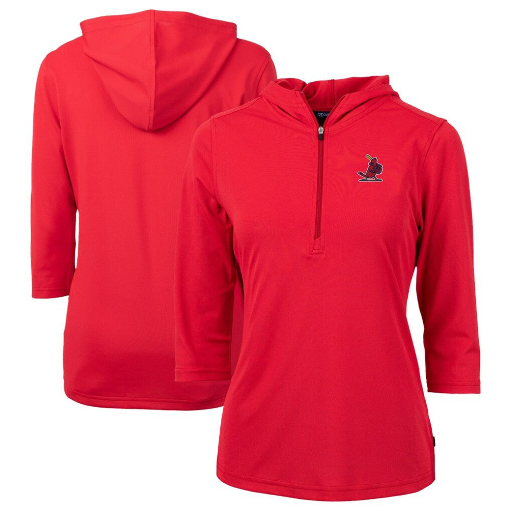 St. Louis Cardinals Cutter & Buck Women's Cooperstown Collection DryTec Virtue Eco Pique Recycled 3/4-Sleeve Half-Zip Pullover Hoodie - Red Hoodies