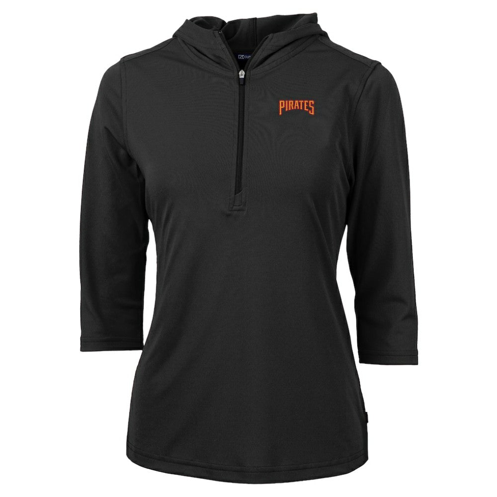 Pittsburgh Pirates Cutter & Buck Women's  DryTec Virtue Eco Pique Recycled 3/4-Sleeve Half-Zip Pullover Hoodie - Black Hoodies