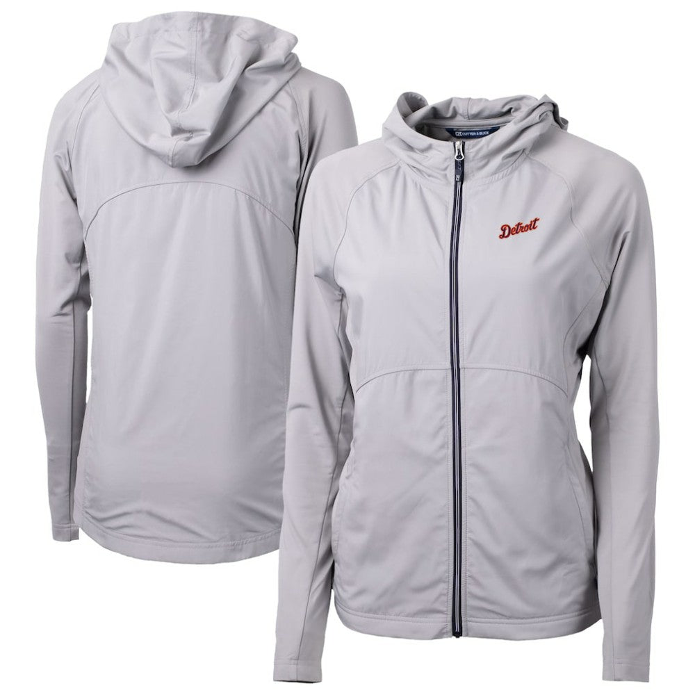 Detroit Tigers Cutter & Buck Women's  Adapt Eco Knit Hybrid Recycled Full-Zip Hoodie - Gray Hoodies
