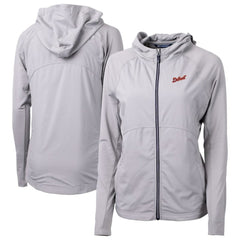 Detroit Tigers Cutter & Buck Women's  Adapt Eco Knit Hybrid Recycled Full-Zip Hoodie - Gray Hoodies