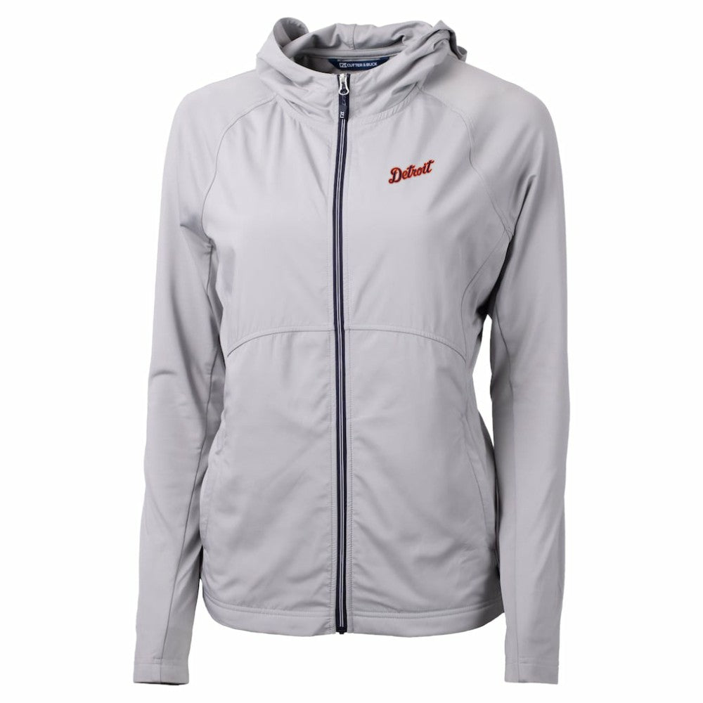 Detroit Tigers Cutter & Buck Women's  Adapt Eco Knit Hybrid Recycled Full-Zip Hoodie - Gray Hoodies