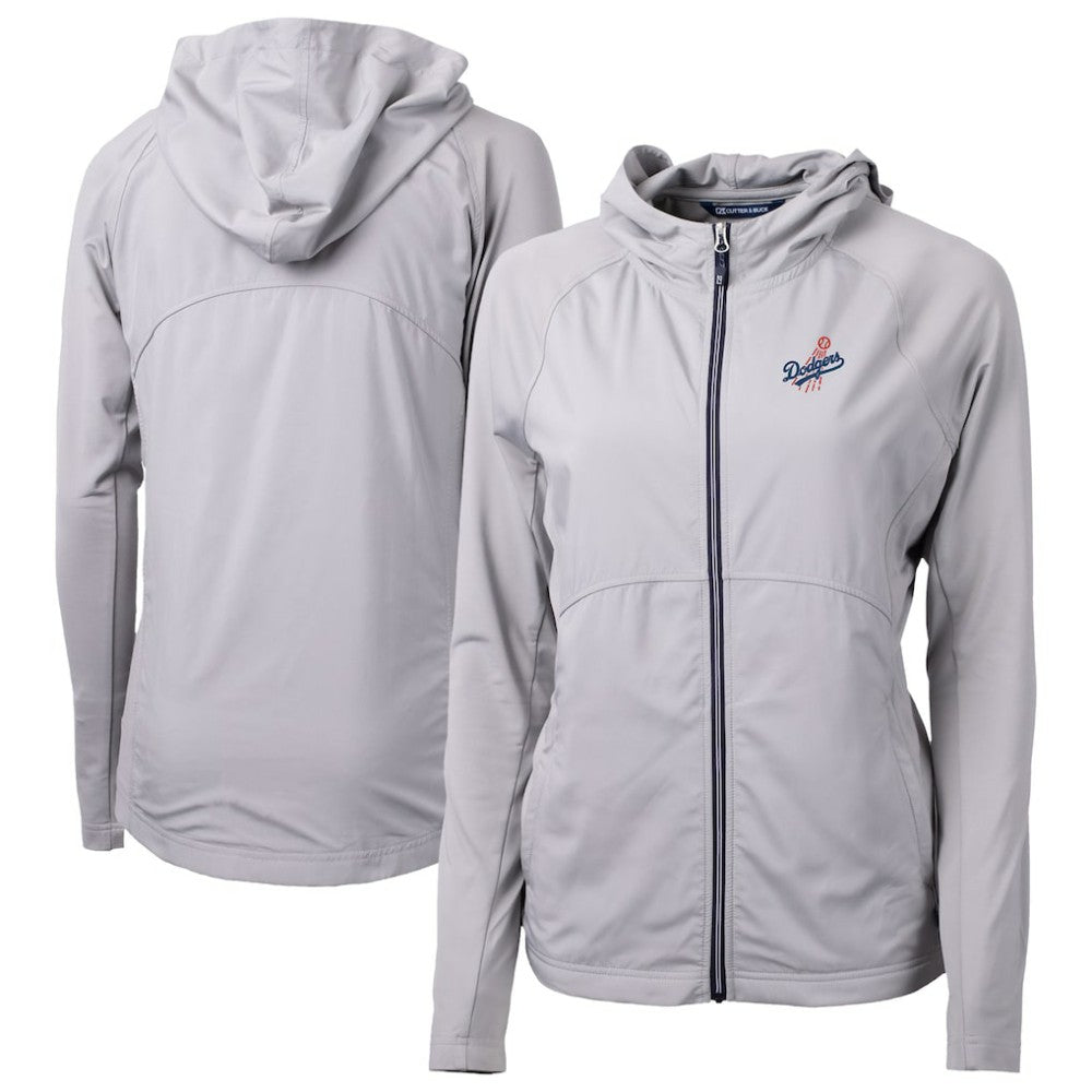Los Angeles Dodgers Cutter & Buck Women's  Adapt Eco Knit Hybrid Recycled Full-Zip Hoodie - Gray Hoodies