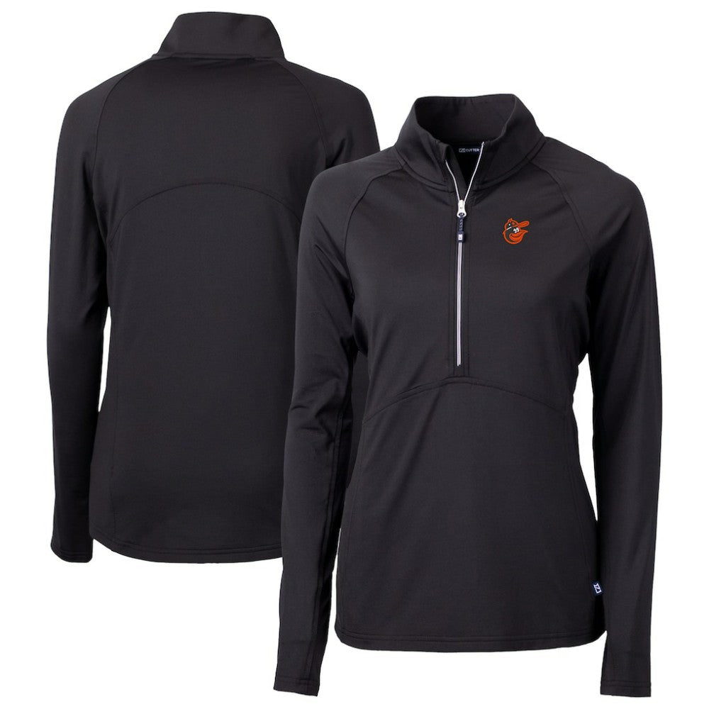 Baltimore Orioles Cutter & Buck Women's  DryTec Adapt Eco Knit Stretch Recycled Raglan Half-Zip Top - Black Tops