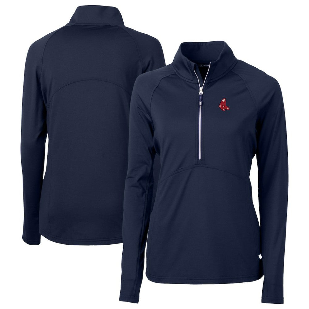 Boston Red Sox Cutter & Buck Women's  DryTec Adapt Eco Knit Stretch Recycled Raglan Half-Zip Top - Navy Tops