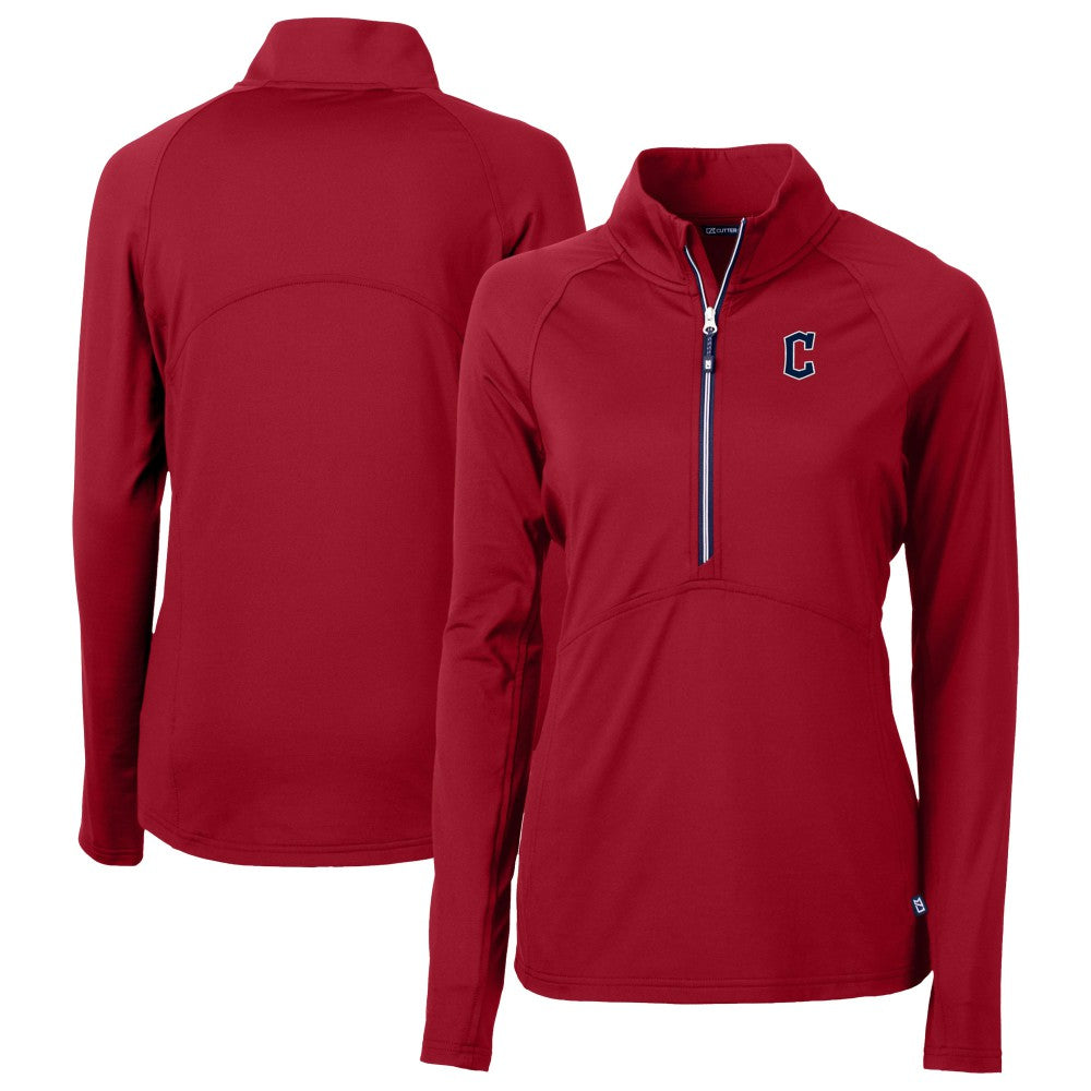 Cleveland Guardians Cutter & Buck Women's  DryTec Adapt Eco Knit Stretch Recycled Raglan Half-Zip Top - Red Tops