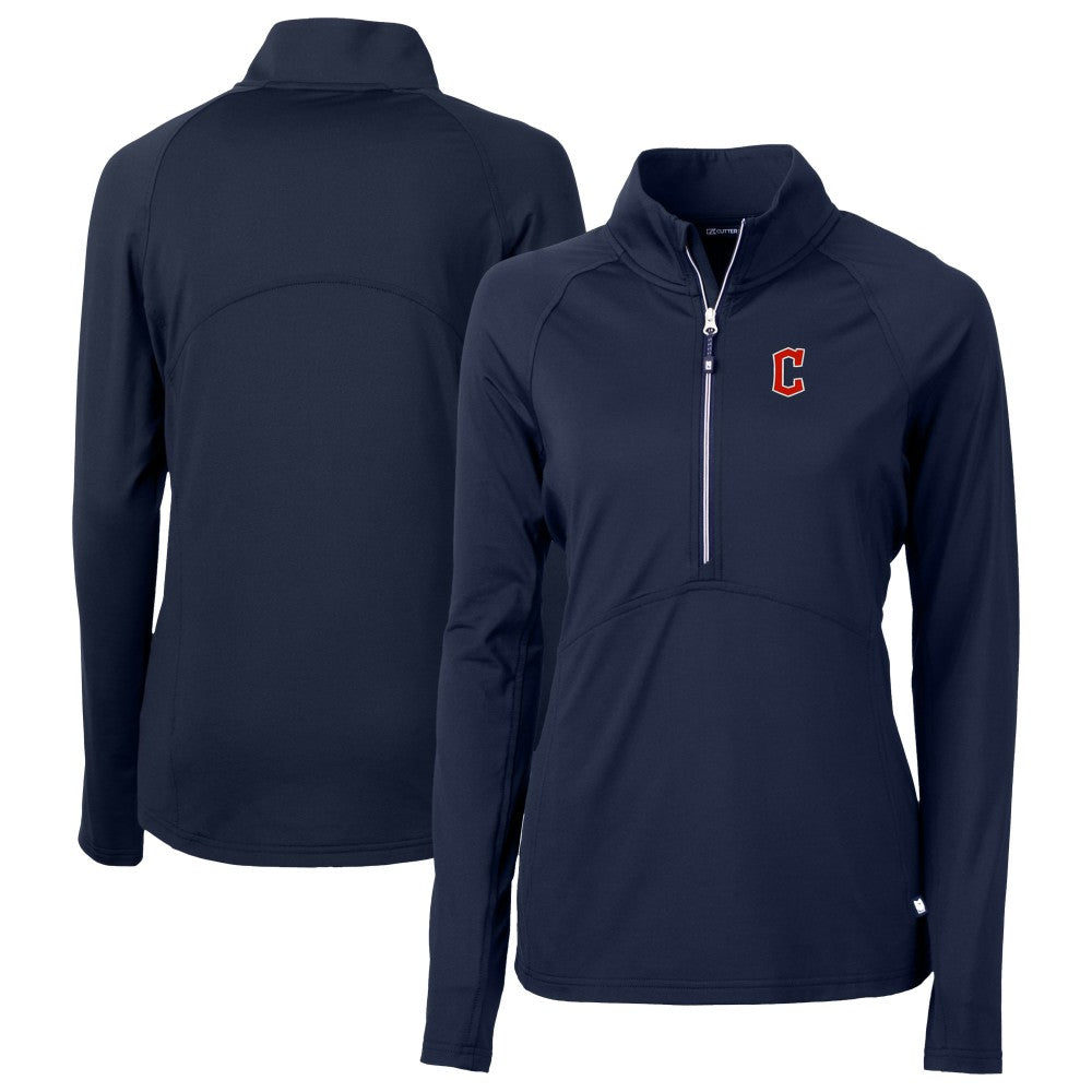 Cleveland Guardians Cutter & Buck Women's  DryTec Adapt Eco Knit Stretch Recycled Raglan Half-Zip Top - Navy Tops