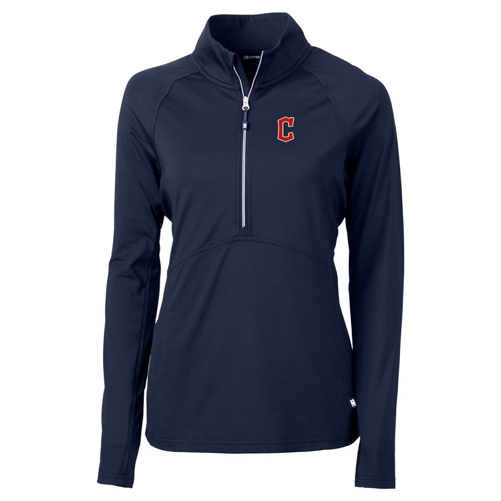 Cleveland Guardians Cutter & Buck Women's  DryTec Adapt Eco Knit Stretch Recycled Raglan Half-Zip Top - Navy Tops