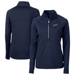 Detroit Tigers Cutter & Buck Women's  DryTec Adapt Eco Knit Stretch Recycled Raglan Half-Zip Top - Navy Tops