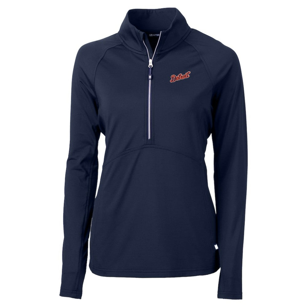 Detroit Tigers Cutter & Buck Women's  DryTec Adapt Eco Knit Stretch Recycled Raglan Half-Zip Top - Navy Tops